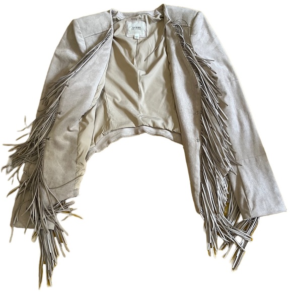 GUESS VINTAGE TAN FAUX SUEDE JACKET WITH FRINGE SIZE XS - Picture 7 of 10